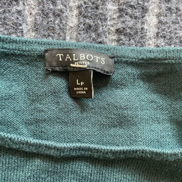 Talbots Cashmere Blend Green Sweater Size Large Petite, Bows at cuffs - Picture 2 of 3